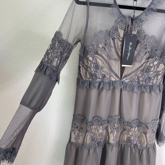 NEW For Love & Lemons Womens Medium Alexa Sheer Mesh Long Sleeve Mini Dress - Picture 8 of 9